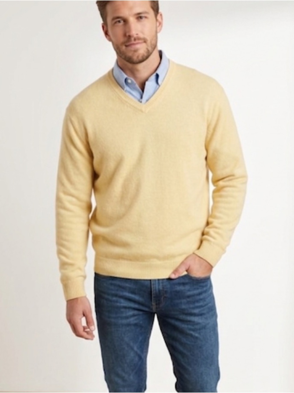 John Ashford Cashmere Pale Yellow V‑Neck Sweater